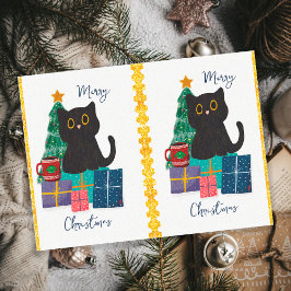 Festliche Frohe Weihnachten Niedlicher Black Cat K Seidenpapier