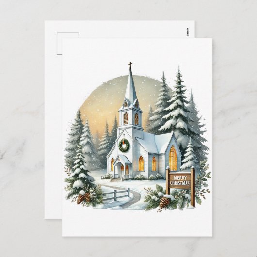 Festliche Frohe Weihnachtskirche Feiertagspostkarte (Vorne/Hinten)