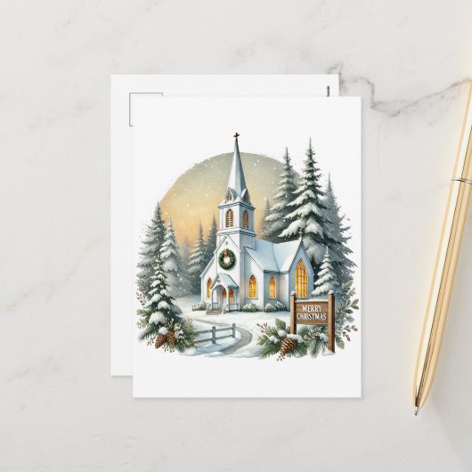 Festliche Frohe Weihnachtskirche Feiertagspostkarte (Vorderseite/Rückseite Beispiel)