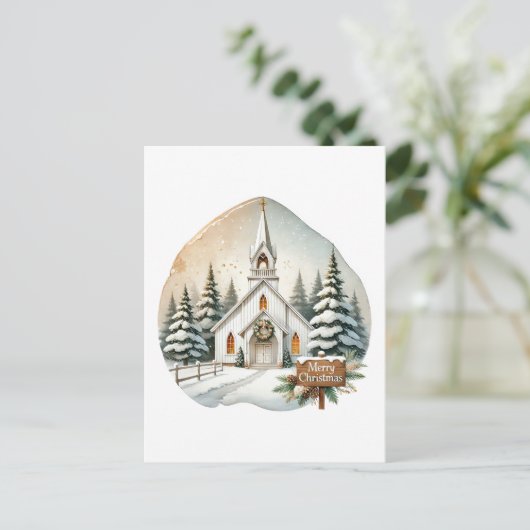 Festliche Frohe Weihnachtskirche Feiertagspostkarte (Stehend Vorderseite)
