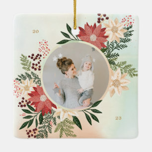 festliche fröhliche Weihnachten rundes Foto botani Keramikornament