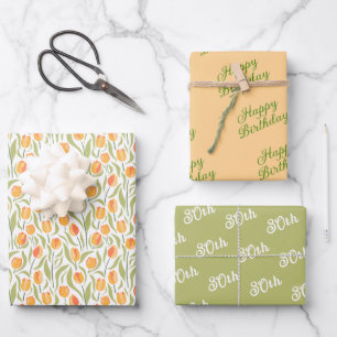 Festliche Frühlingstruppen floral koordiniert Geschenkpapier Set