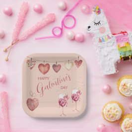 Festliche Galentinstag Weingläser und Herz Pappteller