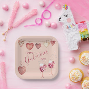 Festliche Galentinstag Weingläser und Herz Pappteller