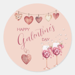 Festliche Galentinstag Weingläser und Herz Runder Aufkleber