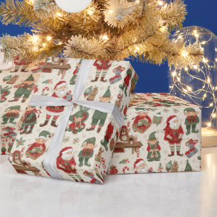 Festliche gekachelte Weihnachtsmann-Elfe Geschenkpapier