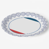 Festliche gepatterte Grenze mit rotem und blauem A Pappteller (Schrägansicht)