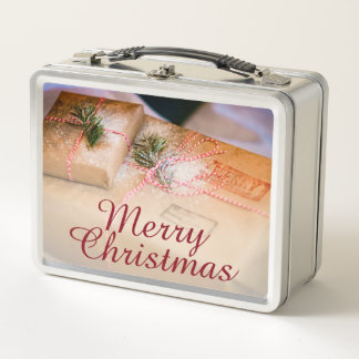 Festliche Geschenke als Weihnachtsmotiv Metall Brotdose