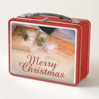 Festliche Geschenke als Weihnachtsmotiv Metall Brotdose