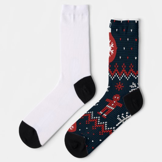 Festliche gestrickte Schneeflocken Lebkuchenmuster Socken (Linkes Detail)