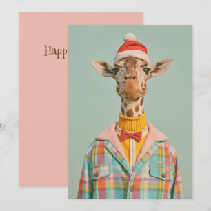 Festliche Giraffe im farbenfrohen Weihnachtsstil Karte