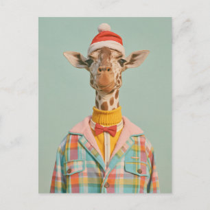 Festliche Giraffe im farbenfrohen Weihnachtsstil Postkarte