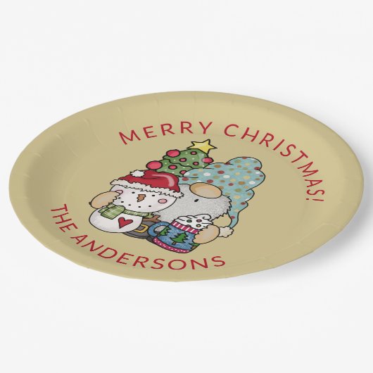 Festliche Gnome Snowman Weihnachten Pappteller (Schrägansicht)