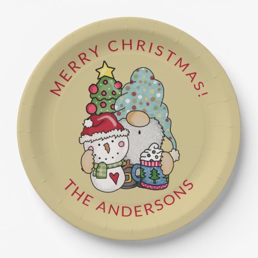 Festliche Gnome Snowman Weihnachten Pappteller (Vorderseite)