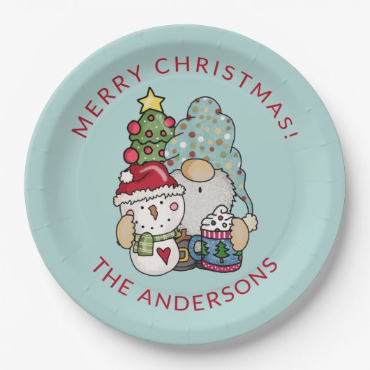 Festliche Gnome Snowman Weihnachtsscheibe Pappteller (Vorderseite)