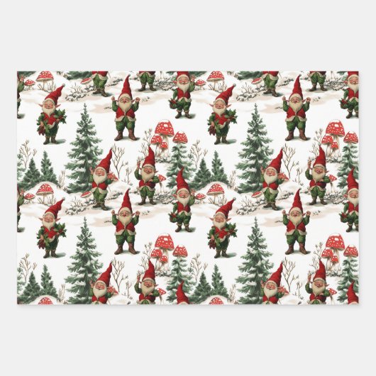 Festliche Gnome und Pilz-Wald Weihnachten Geschenkpapier Set (Vorderseite 2)