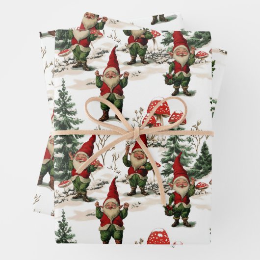 Festliche Gnome und Pilz-Wald Weihnachten Geschenkpapier Set (Beispiel)