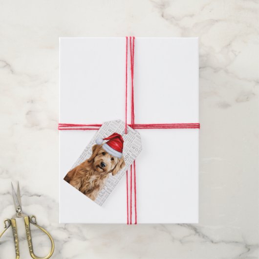 Festliche Goldendoodle Feiertag Hund Weihnachten Geschenkanhänger (Mit Garn)