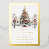 Festliche Goldene Grenze Weihnachten Party im Unte Folieneinladung (Vorderseite)