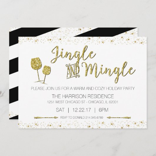 Festliche Goldklingel u. vermischen Einladung (Vorne/Hinten)