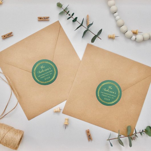 Festliche Green & Gold Custom Rücksendeadresse Runder Aufkleber