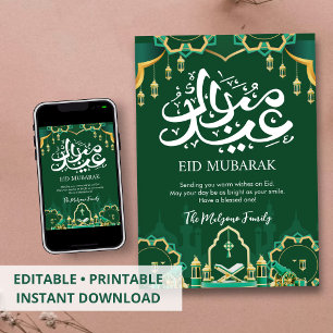 Festliche grüne Eid Mubarak Karte mit Kanone