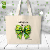 Festliche grüne Furry Bow-Lights naughty oder Nice Jumbo Stoffbeutel