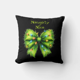 Festliche grüne Furry Bow-Lights naughty oder Nice Kissen