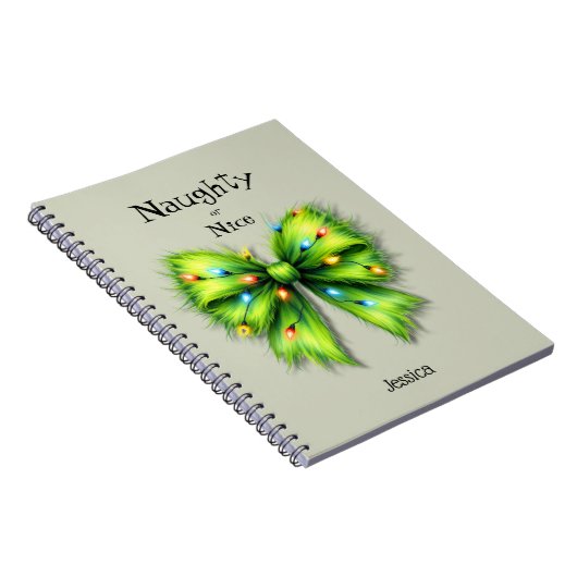 Festliche grüne Furry Bow-Lights naughty oder Nice Notizblock (Rechte Seite)