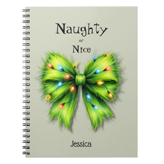 Festliche grüne Furry Bow-Lights naughty oder Nice Notizblock (Vorderseite)