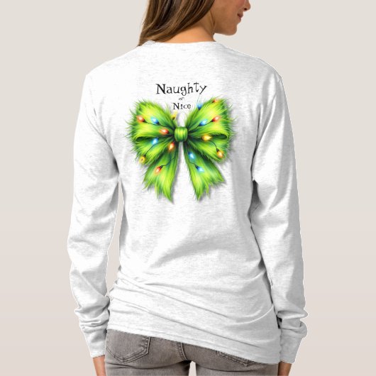 Festliche grüne Furry Bow-Lights naughty oder Nice T-Shirt (Rückseite)