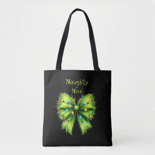 Festliche grüne Furry Bow-Lights naughty oder Nice Tasche (Vorderseite)