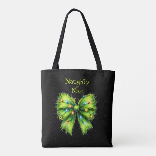 Festliche grüne Furry Bow-Lights naughty oder Nice Tasche (Rückseite)