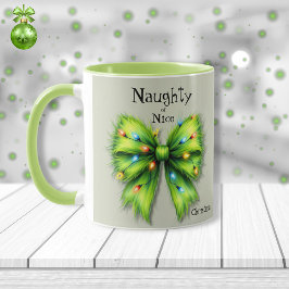Festliche grüne Furry Bow-Lights naughty oder Nice Tasse