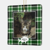 Festliche grüne Karierte Katze Name Weihnachten Keramikornament (Links)