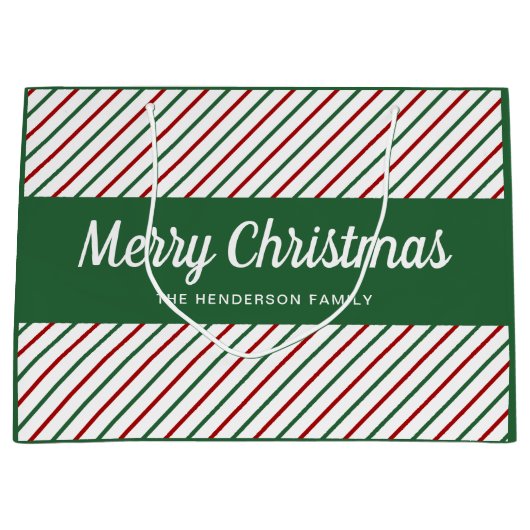 Festliche grüne Streifen Frohe Weihnachten Große Geschenktüte (Vorderseite)