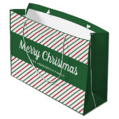 Festliche grüne Streifen Frohe Weihnachten Große Geschenktüte (Rückseite Schrägansicht)