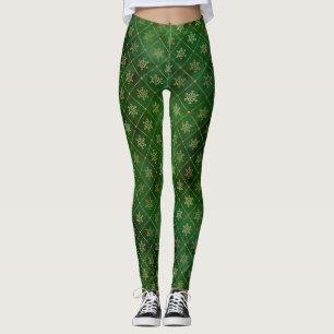 Festliche grüne und goldene Folien-Winter-Schneefl Leggings
