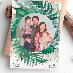 Festliche grüne und rote Weihnachtsfeiertags-Fotok Feiertagskarte