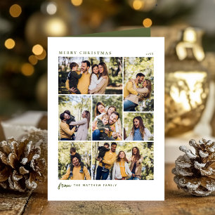 Festliche grüne Weihnachts-Familien-Fotocollage 7 Feiertagskarte