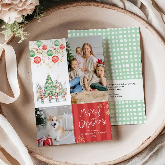 Festliche Grüntöne Rote Streifen Frohe Weihnachten