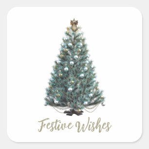 Festliche Grüße. Weihnachtsbaum-Design Quadratischer Aufkleber