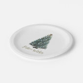 Festliche Grüße. Weihnachtsbaumdesign Pappteller (Schrägansicht)