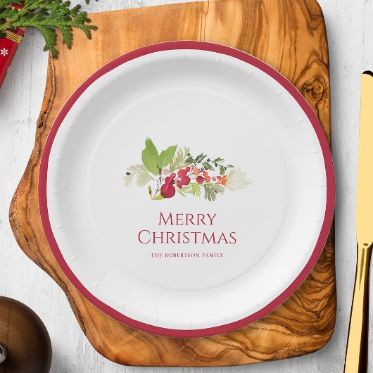 Festliche Heilige Berry und Evergreen Weihnachten Pappteller