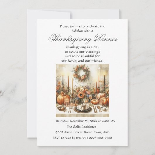 Festliche Herbstfamilie Erntedank Abendessen Einladung (Vorderseite)