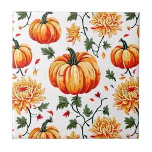 Festliche Herbstkürbisse und Chrysanthemen Fliese