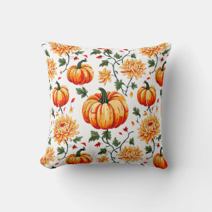 Festliche Herbstkürbisse und Chrysanthemen Kissen