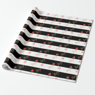 Festliche Herzfreude-Muster auf gestreiftem Schwar Geschenkpapier