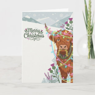 Festliche Highland-Cow-Schottland-Weihnachtskarte Karte