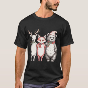 Festliche Hirsch, Fuchs, Bär Retro Cottagecore Vin T-Shirt